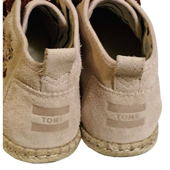TOMS Bota Floral Suede Ankle Boots Blush Pink Embroidery Rope Women's 6.5 - Picture 4 of 6